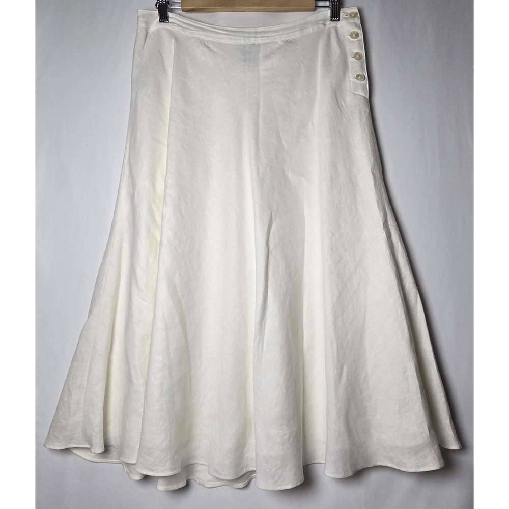 Lauren Ralph Lauren Ivory 100% Linen Flared Skirt Size 10P A-Line